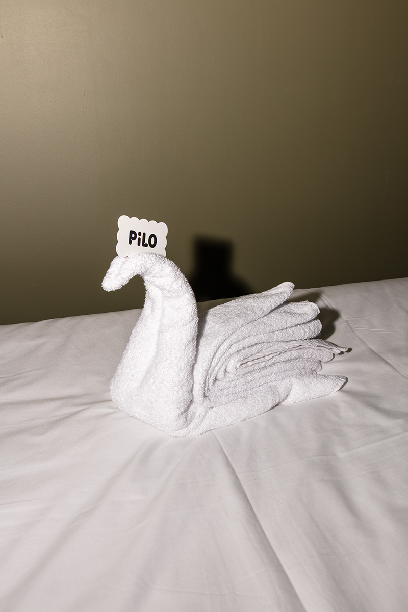 hotel swan towel on bed
